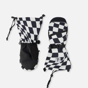Teknik Winter Mittens White Checkered Print
