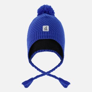 Winter Peruvian Knit Hat With Pompom Royal Blue