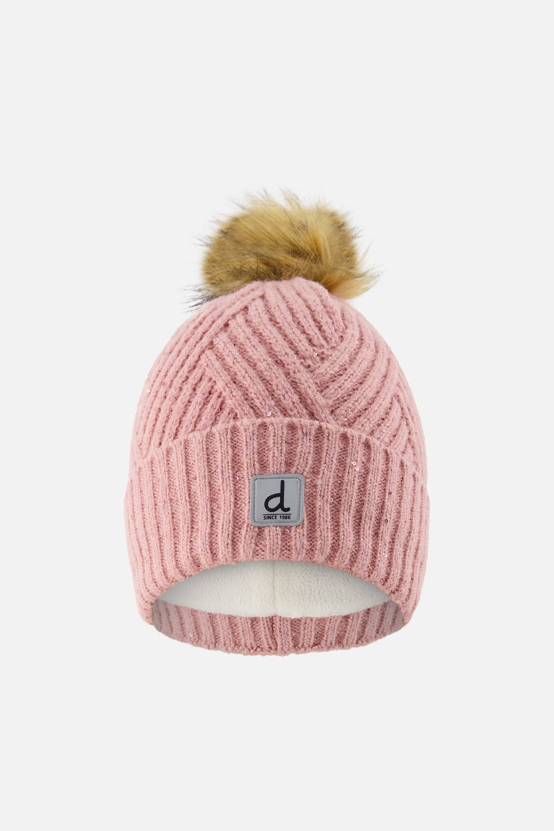 Winter Knit Hat With Pompom Pale Dusty Pink - Image 6