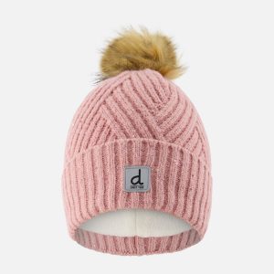 Winter Knit Hat With Pompom Pale Dusty Pink