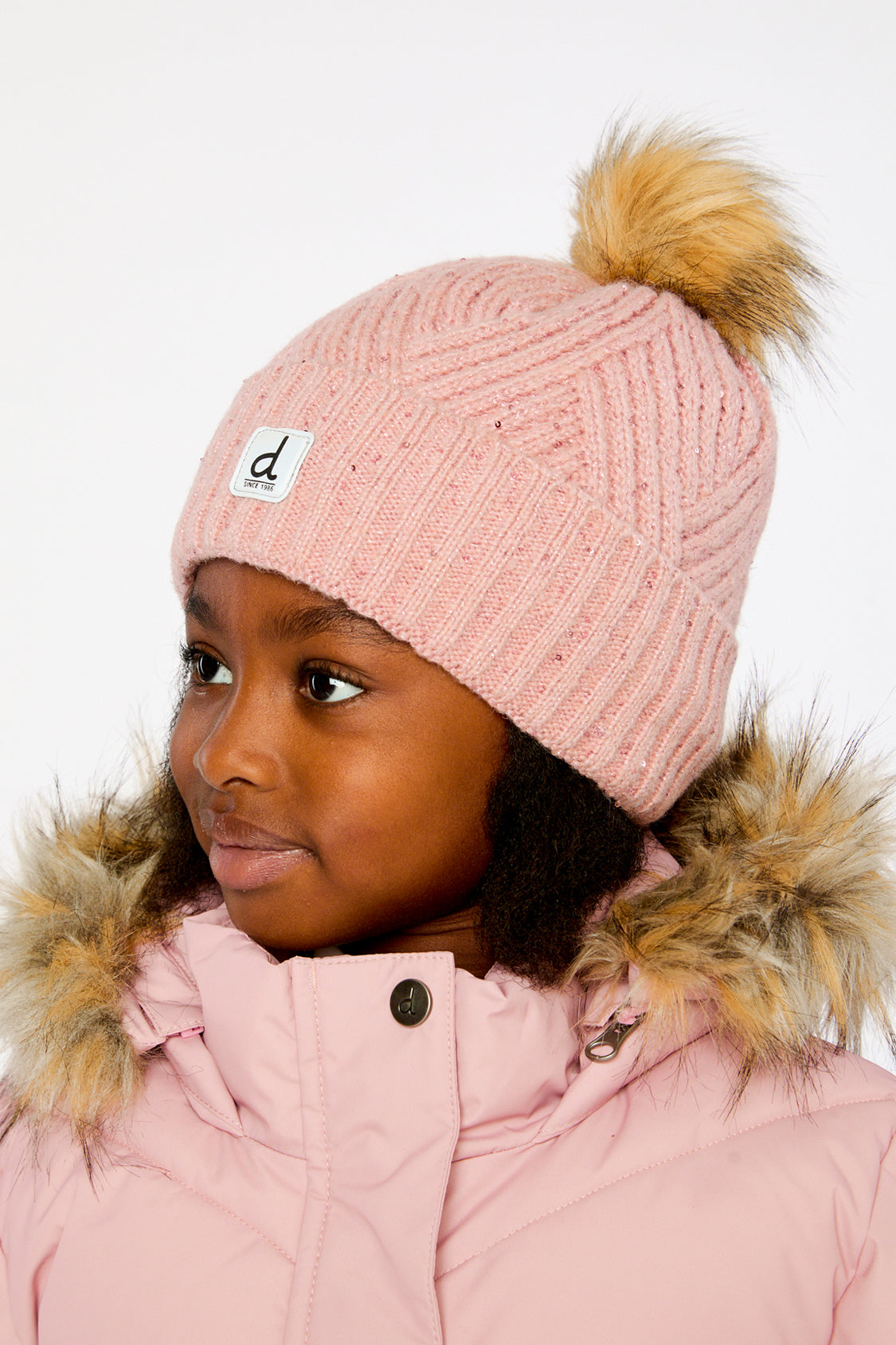 Winter Knit Hat With Pompom Pale Dusty Pink - Image 2