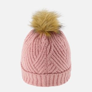 Winter Knit Hat With Pompom Pale Dusty Pink - Image 3