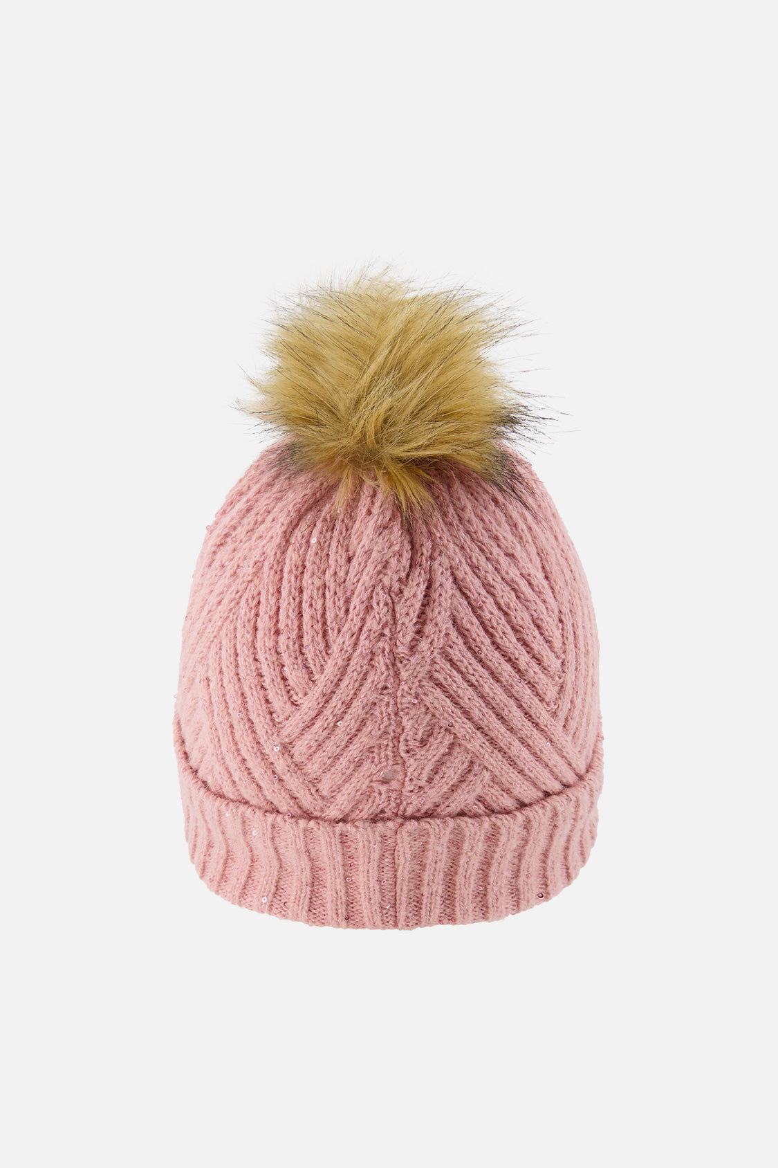 Winter Knit Hat With Pompom Pale Dusty Pink - Image 3