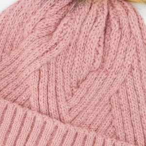 Winter Knit Hat With Pompom Pale Dusty Pink - Image 4