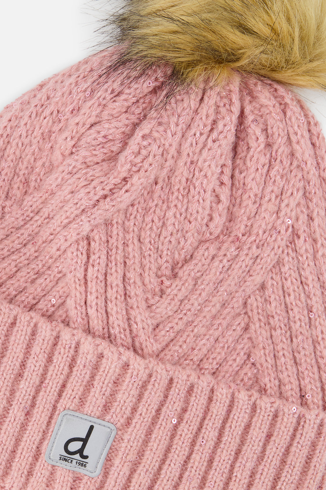 Winter Knit Hat With Pompom Pale Dusty Pink - Image 4