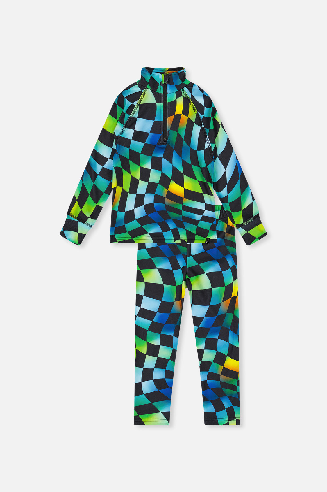 Two Piece Thermal Underwear Blue Checkered Print - Image 16