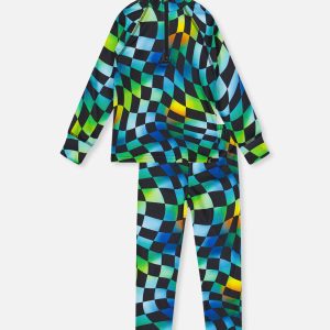 Two Piece Thermal Underwear Blue Checkered Print