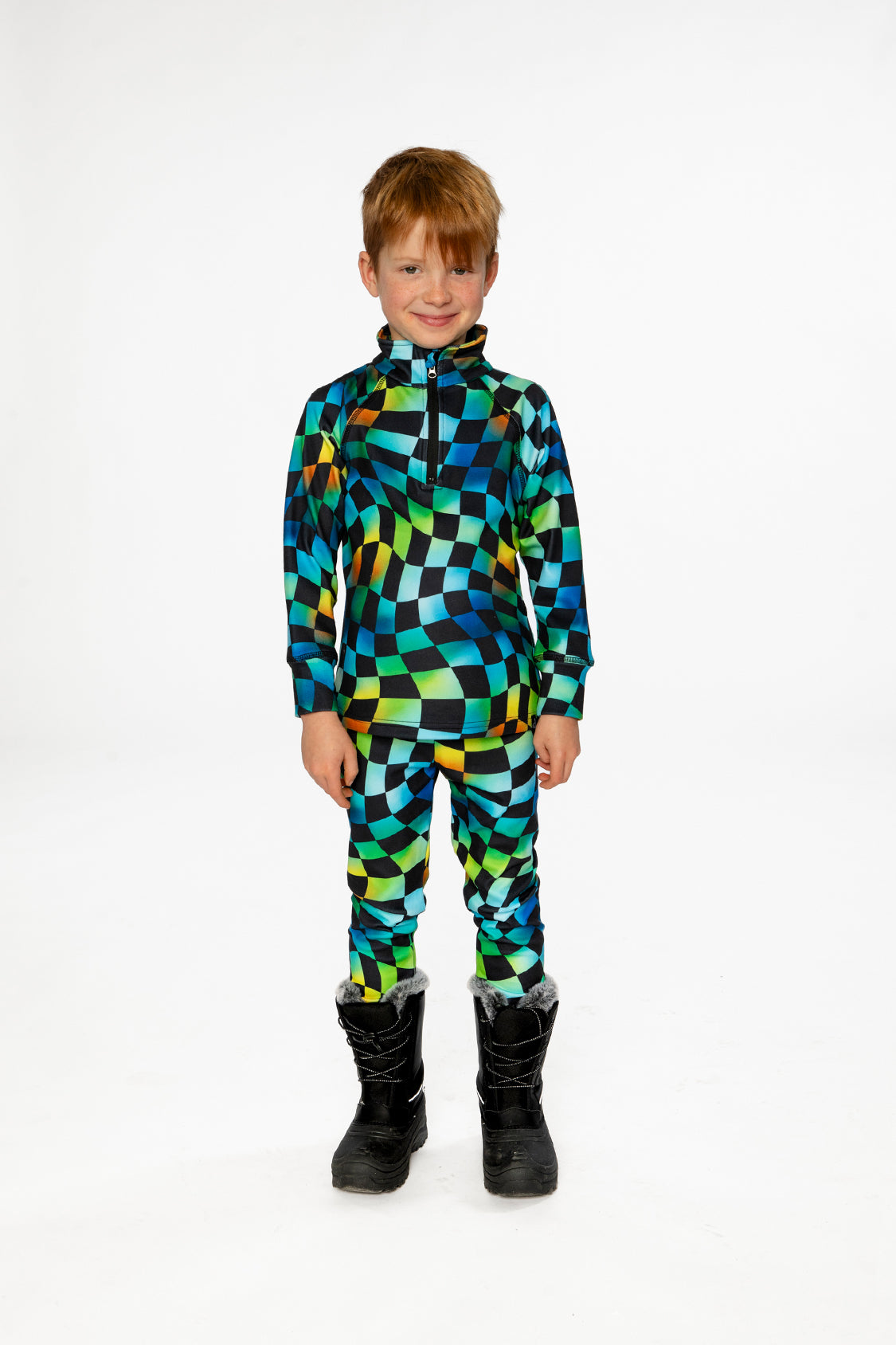 Two Piece Thermal Underwear Blue Checkered Print - Image 4