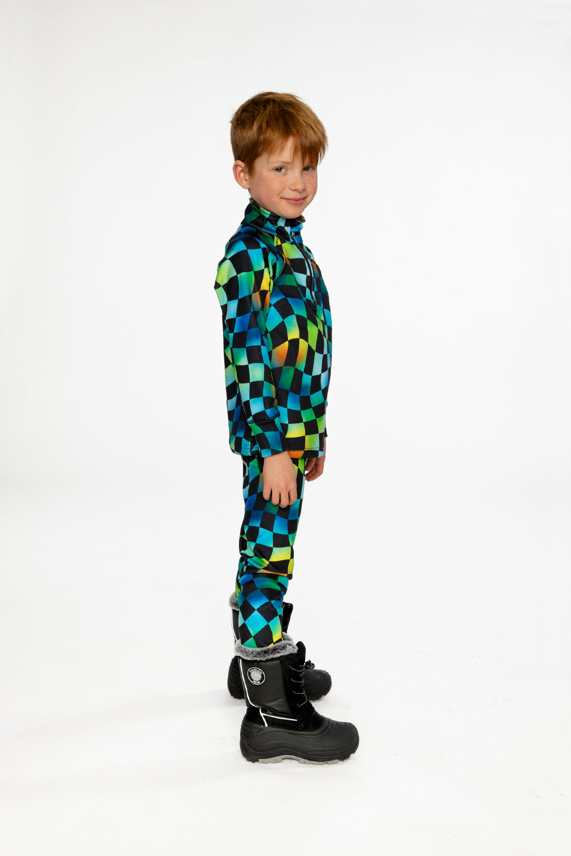 Two Piece Thermal Underwear Blue Checkered Print - Image 5