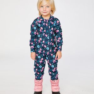 One Piece Thermal Underwear Blue Floral Print - Image 2