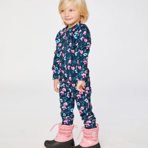 One Piece Thermal Underwear Blue Floral Print - Image 3