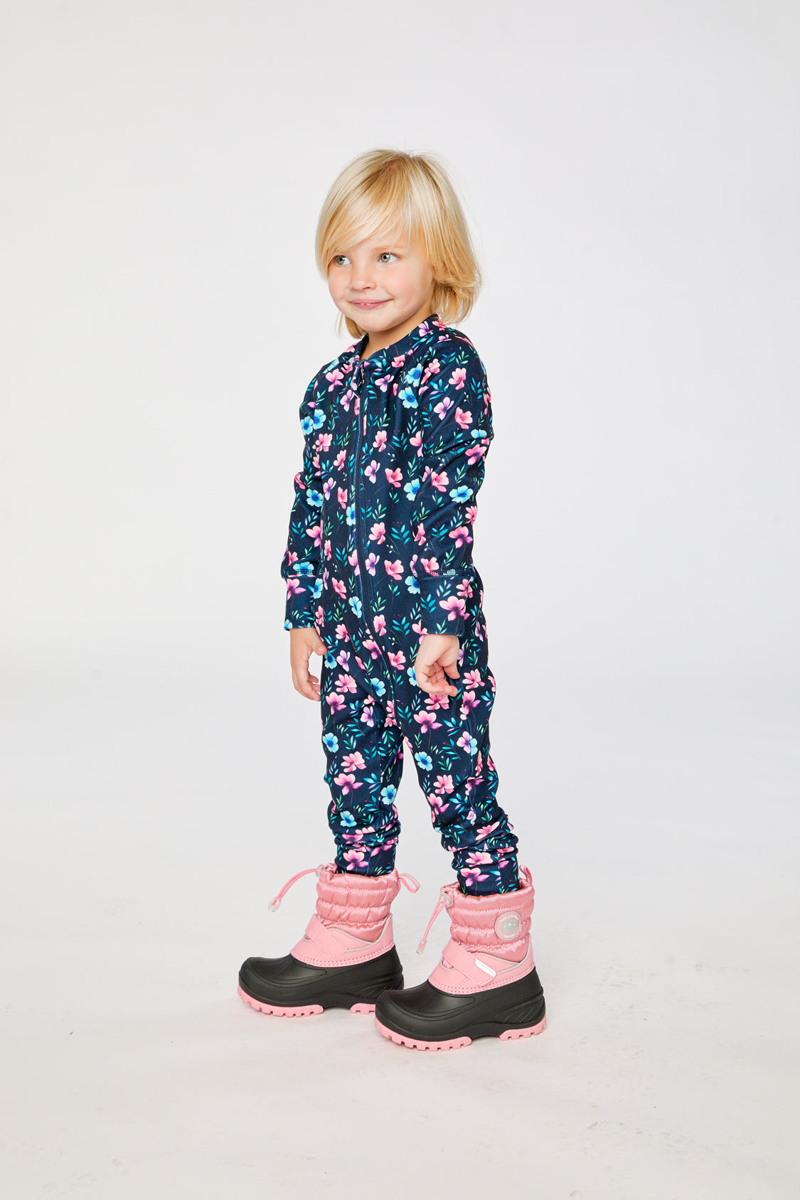 One Piece Thermal Underwear Blue Floral Print - Image 3