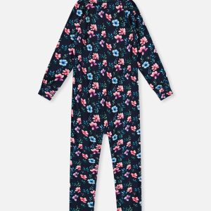 One Piece Thermal Underwear Blue Floral Print - Image 5