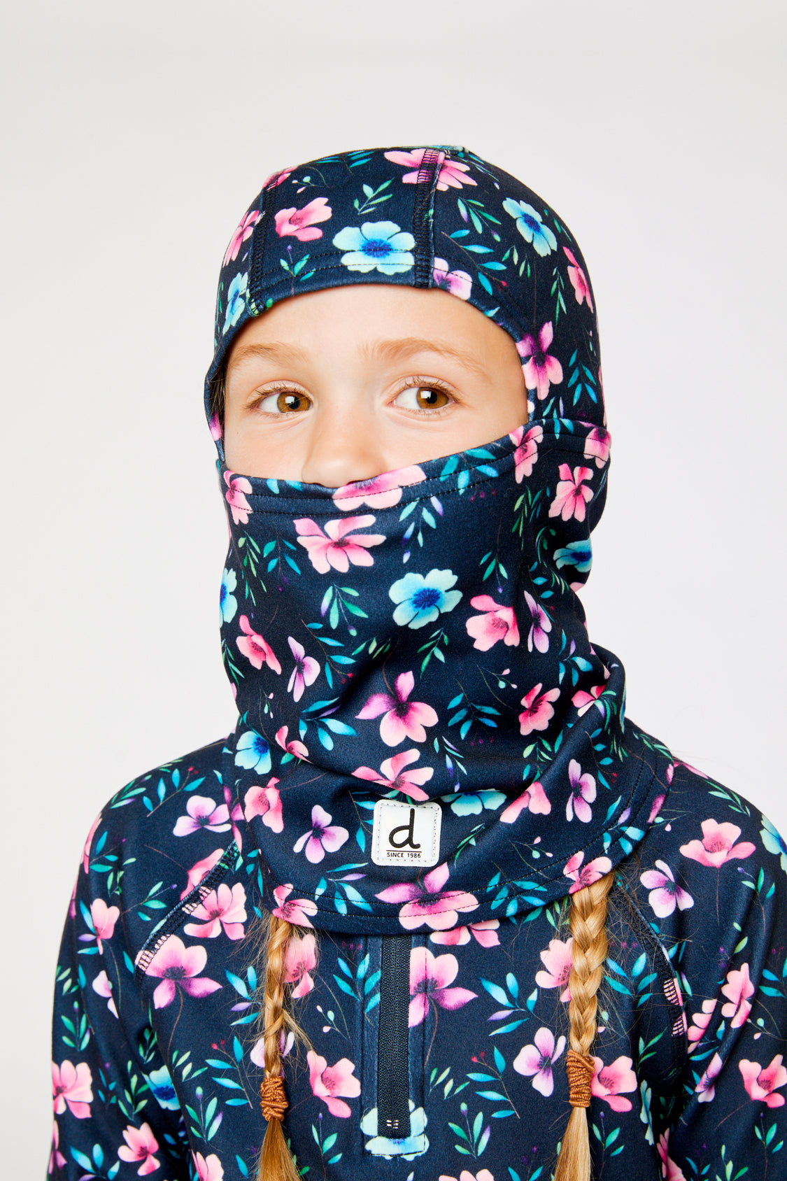 Brushed Jersey Balaclava Blue Floral Print - Image 2