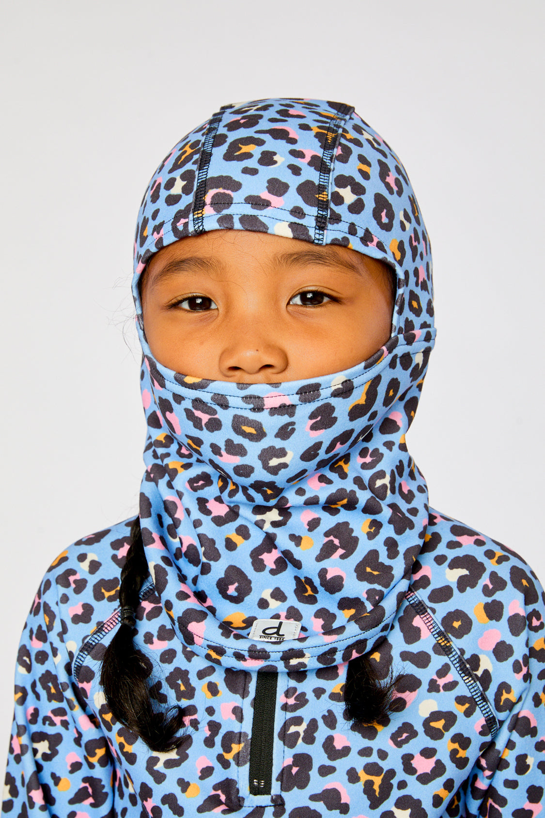 Brushed Jersey Balaclava Blue Leopard Print - Image 2