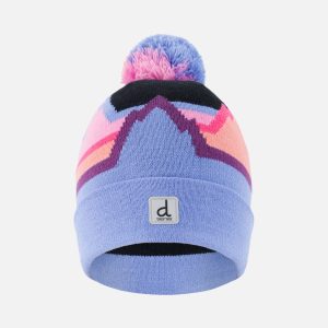 Winter Knit Hat With Pompom Black Printed Mountains