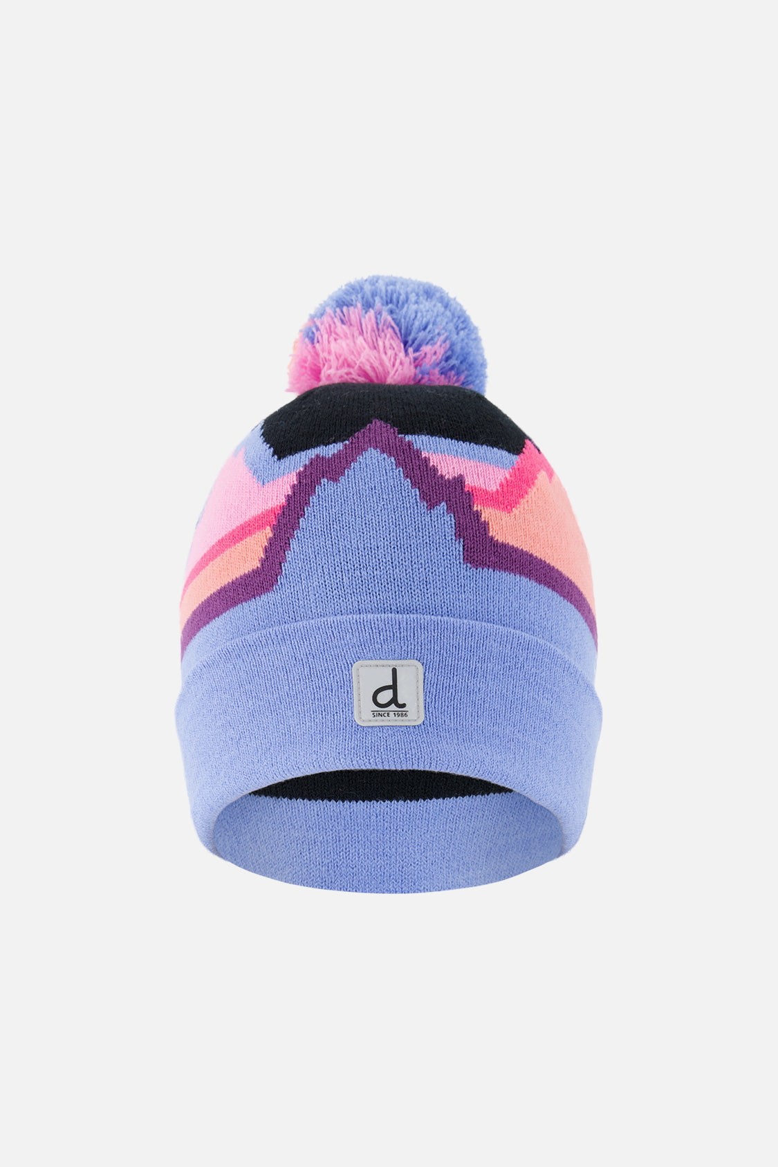 Winter Knit Hat With Pompom Black Printed Mountains