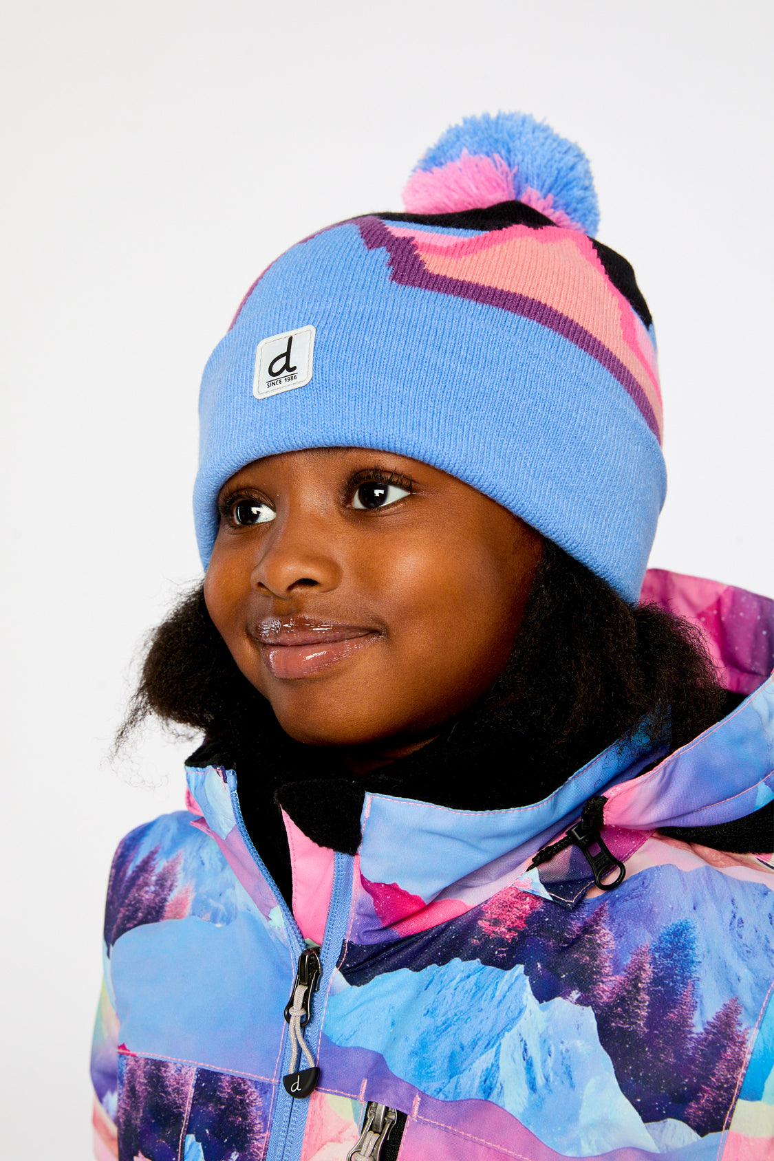 Winter Knit Hat With Pompom Black Printed Mountains - Image 2