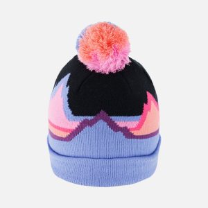 Winter Knit Hat With Pompom Black Printed Mountains - Image 3