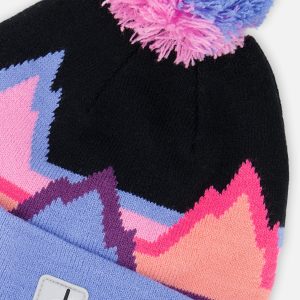 Winter Knit Hat With Pompom Black Printed Mountains - Image 4