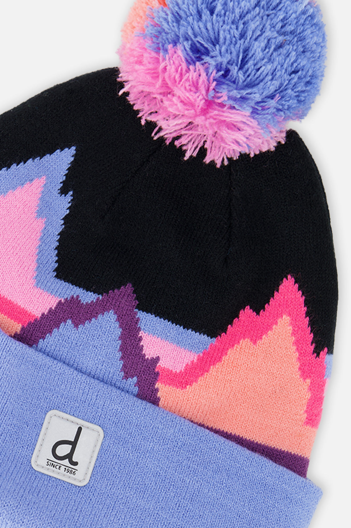 Winter Knit Hat With Pompom Black Printed Mountains - Image 4