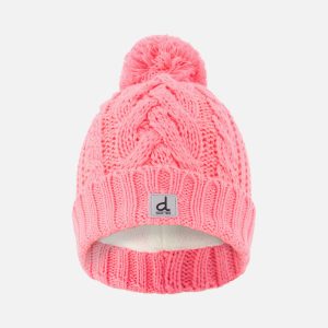 Winter Knit Hat With Pompom Neon Coral - Image 7