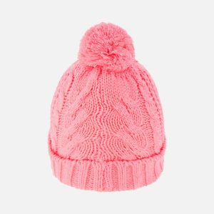 Winter Knit Hat With Pompom Neon Coral - Image 3