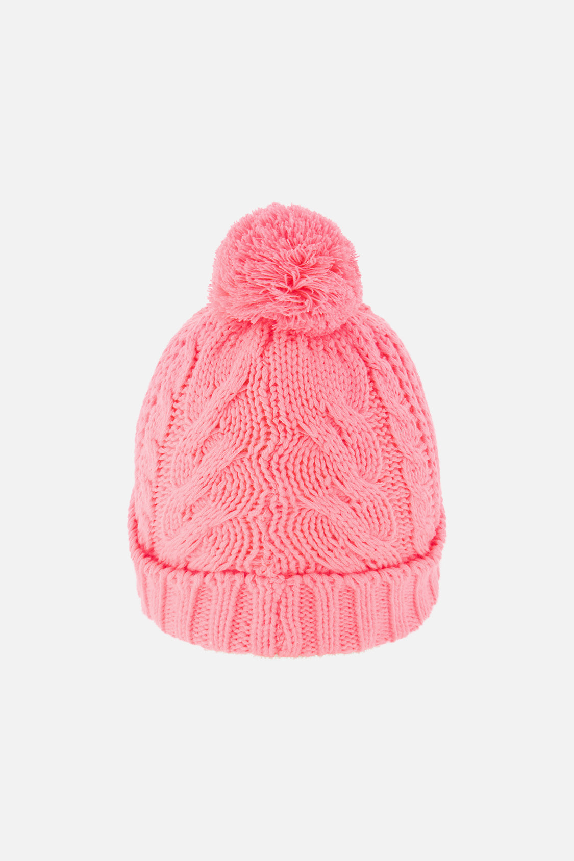 Winter Knit Hat With Pompom Neon Coral - Image 3