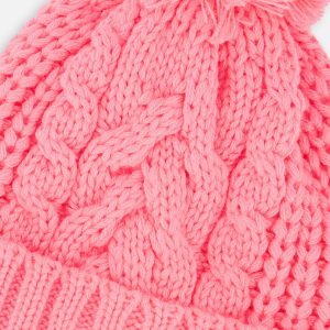 Winter Knit Hat With Pompom Neon Coral - Image 4
