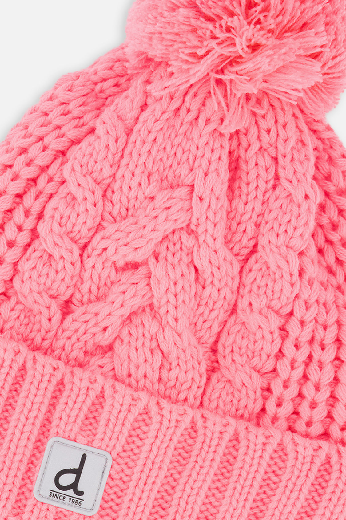 Winter Knit Hat With Pompom Neon Coral - Image 4