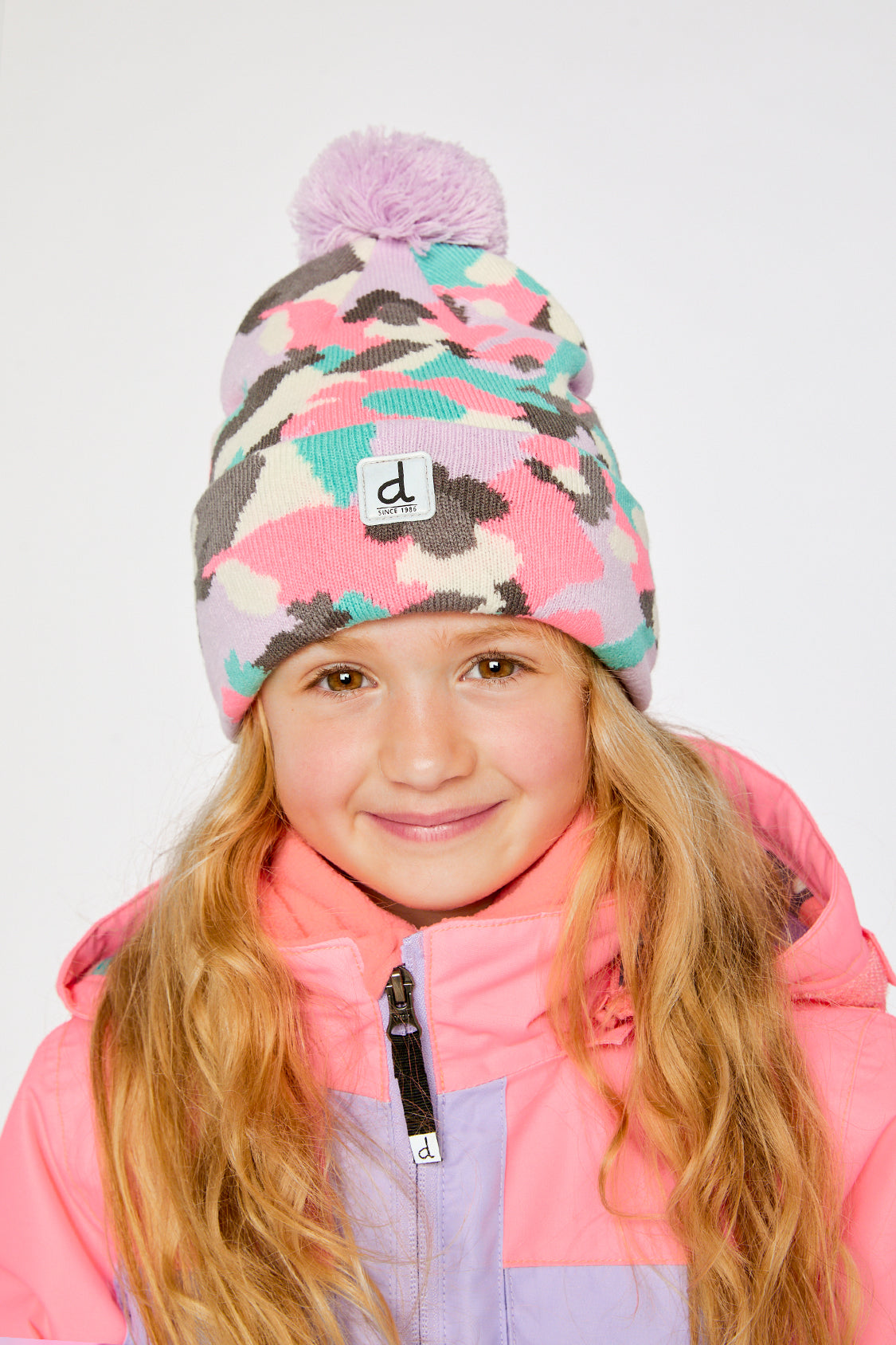 Winter Knit Hat With Pompom Coral Camouflage - Image 2