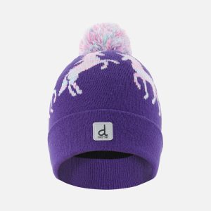 Winter Knit Hat With Pompom Purple And Blue