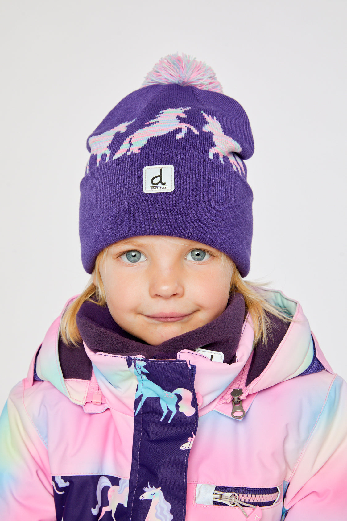 Winter Knit Hat With Pompom Purple And Blue - Image 2