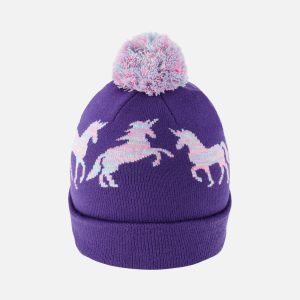 Winter Knit Hat With Pompom Purple And Blue - Image 3