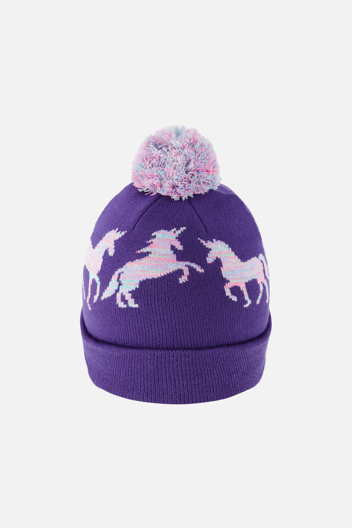Winter Knit Hat With Pompom Purple And Blue - Image 3