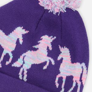 Winter Knit Hat With Pompom Purple And Blue - Image 4