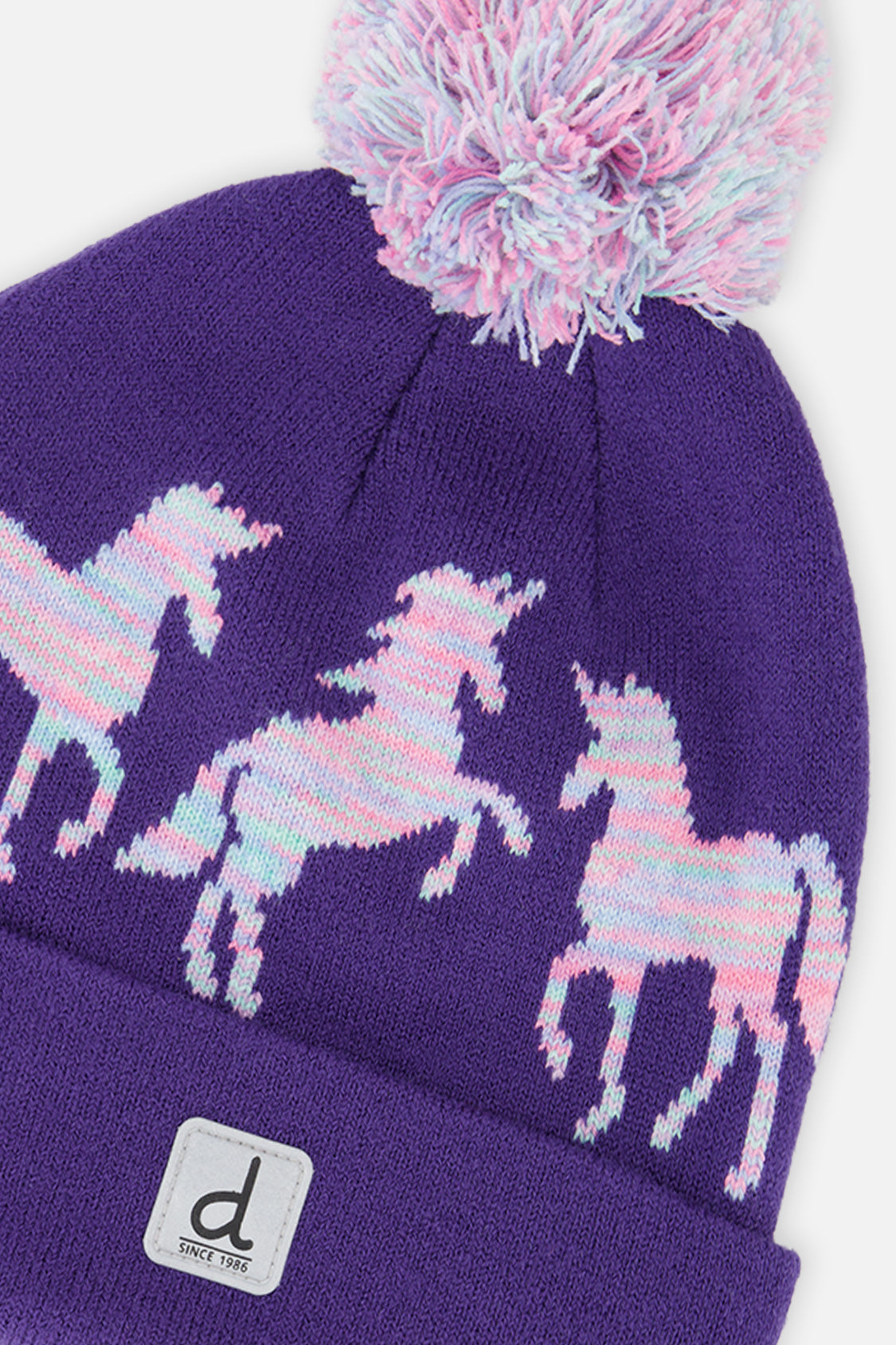 Winter Knit Hat With Pompom Purple And Blue - Image 4