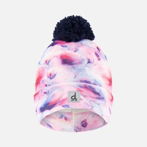 Winter Knit Hat With Pompom Mauve Printed Flowers - Image 7
