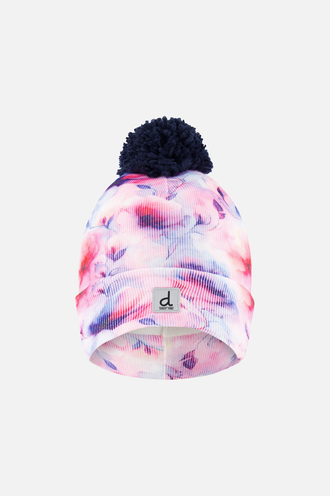 Winter Knit Hat With Pompom Mauve Printed Flowers - Image 7