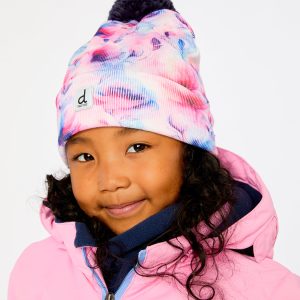 Winter Knit Hat With Pompom Mauve Printed Flowers - Image 3