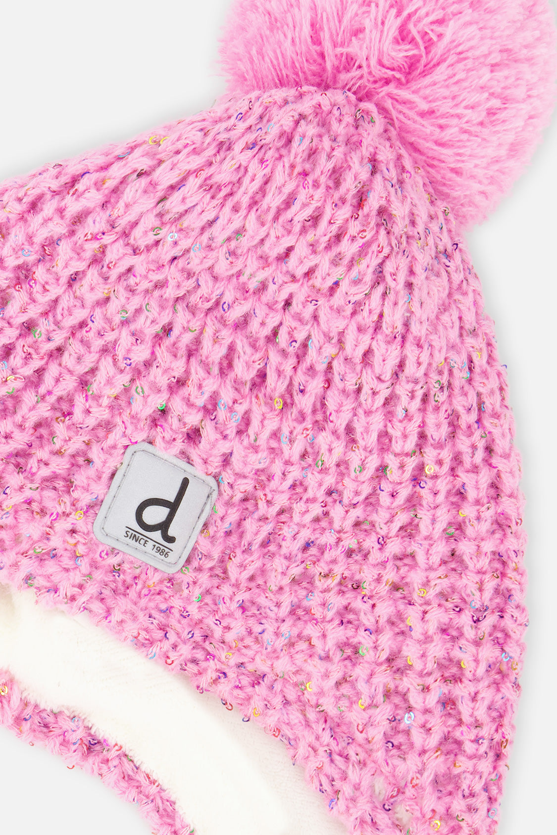 Baby Winter Peruvian Knit Hat With Pompom Pink - Image 3