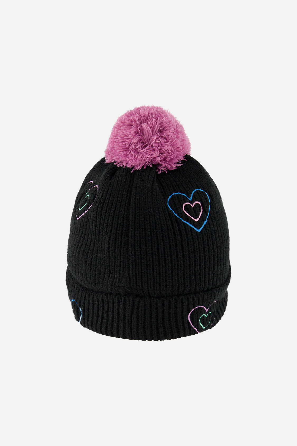 Winter Knit Hat With Pompom Black, Mauve And Blue - Image 3