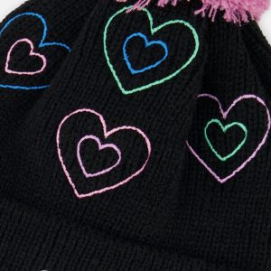 Winter Knit Hat With Pompom Black, Mauve And Blue - Image 4