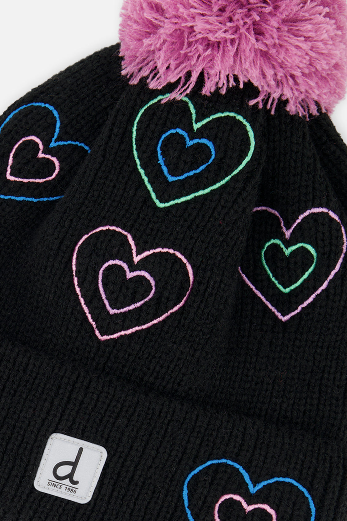 Winter Knit Hat With Pompom Black, Mauve And Blue - Image 4