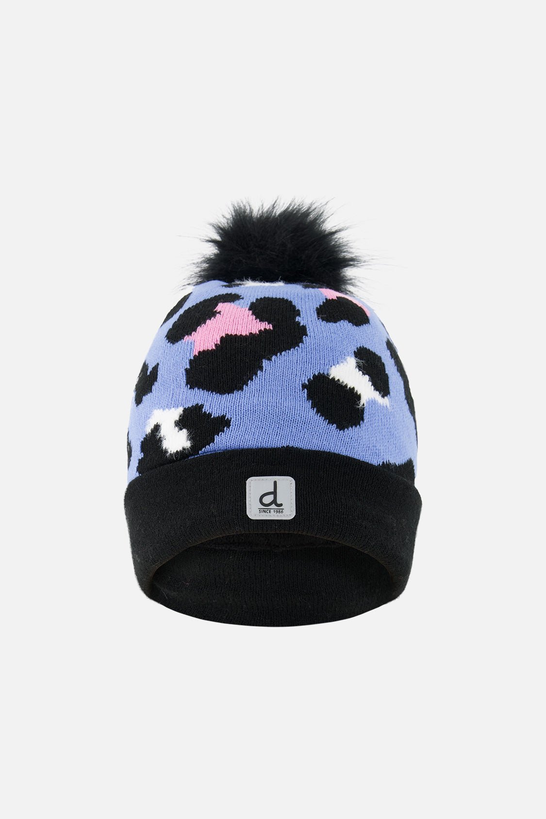 Winter Knit Hat With Pompom Blue Leopard Print - Image 6