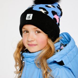 Alternative view of Winter Knit Hat With Pompom Blue Leopard Print
