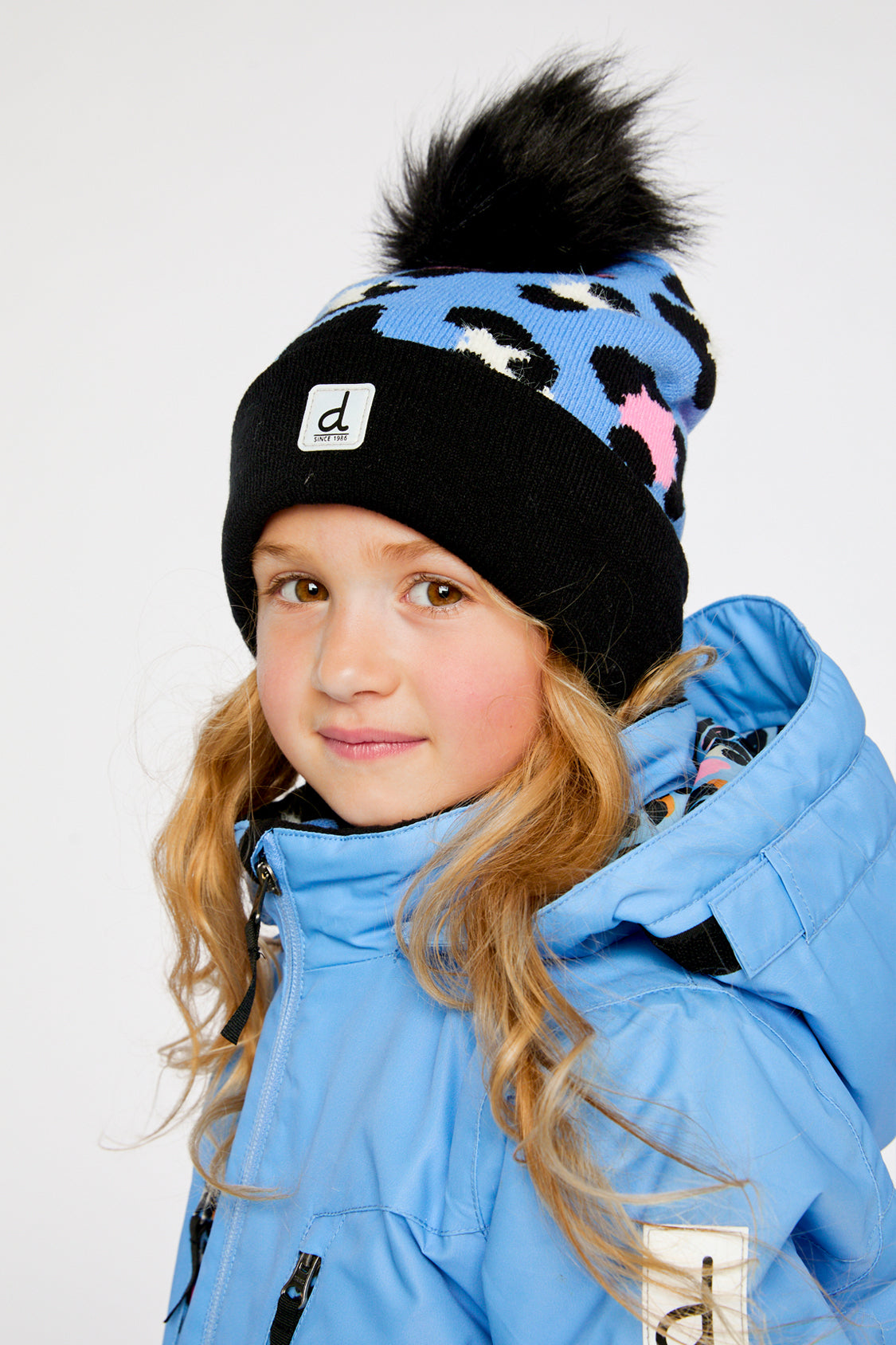 Winter Knit Hat With Pompom Blue Leopard Print - Image 2