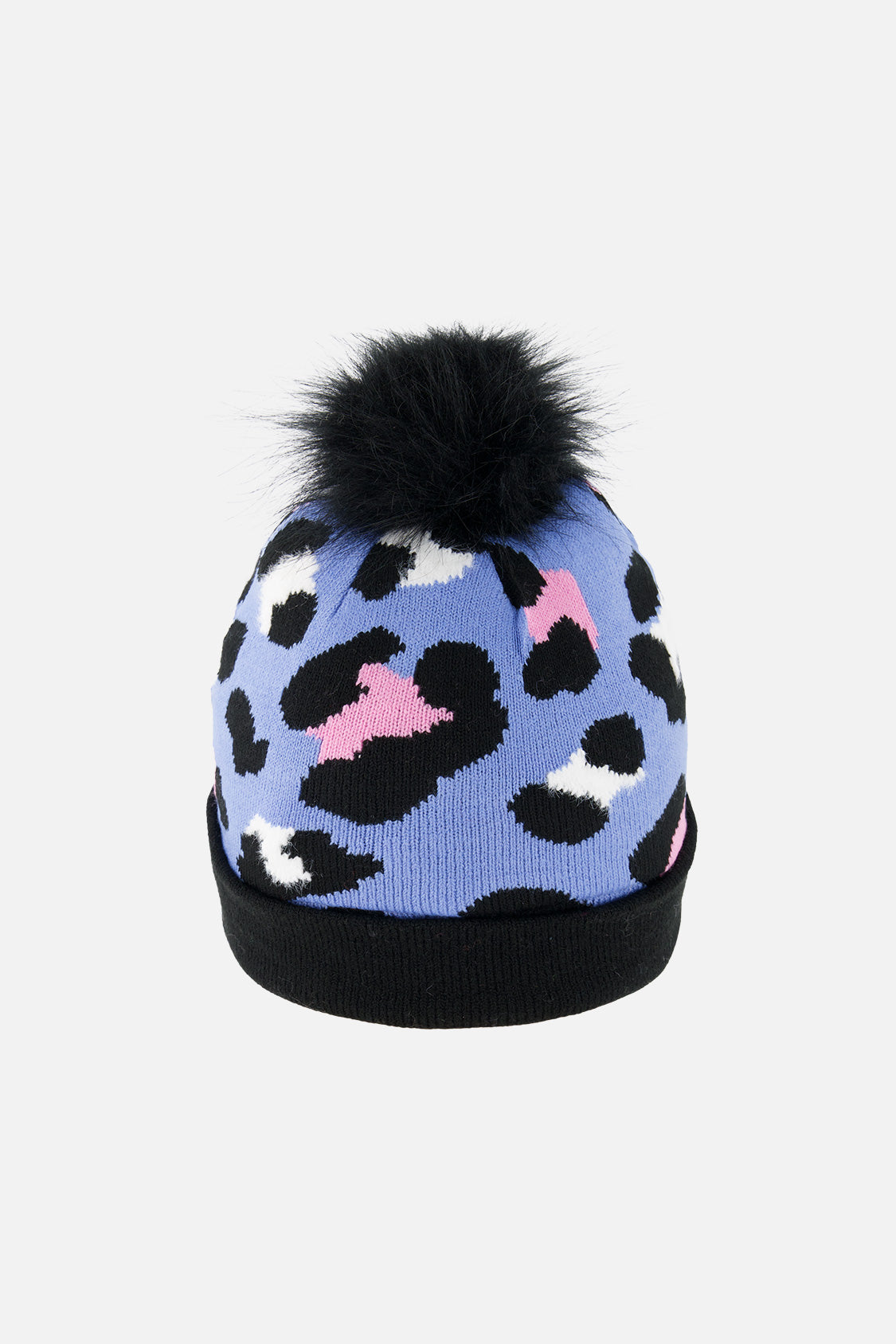 Winter Knit Hat With Pompom Blue Leopard Print - Image 3