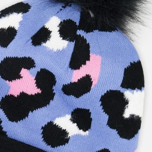 Winter Knit Hat With Pompom Blue Leopard Print - Image 4