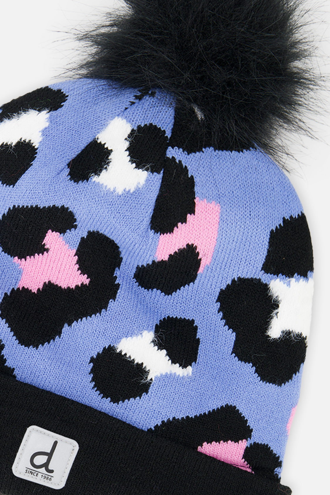 Winter Knit Hat With Pompom Blue Leopard Print - Image 4